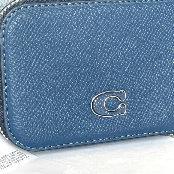 Coach Mini Crossbody Pouch Blue Crossgrain Leather CP271 Cards Earbuds Case - Picture 5 of 11